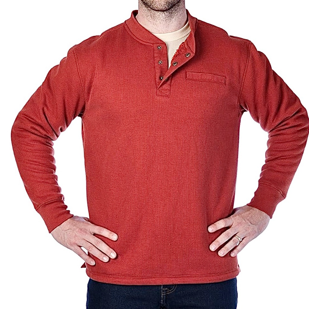 Smith's Workwear Orange Sherpa-Lined Thermal Knit Henley Pullover